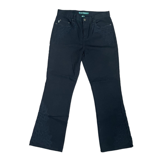 Ralph Lauren Jeans Co Women 8 Petite Y2K Black Mid Rise Flare Bootcut Jeans Lace - Picture 1 of 13